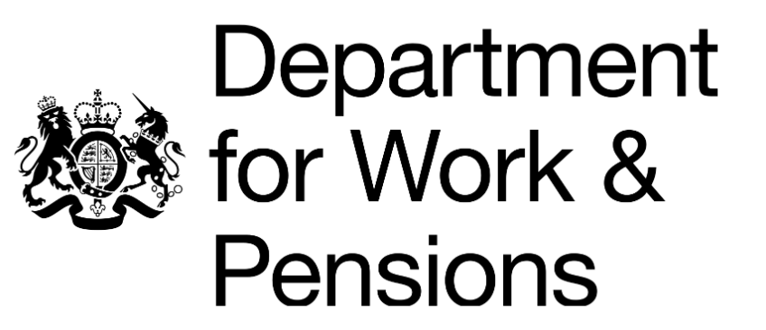 Logo of the Department for Work & Pensions with a royal coat of arms.