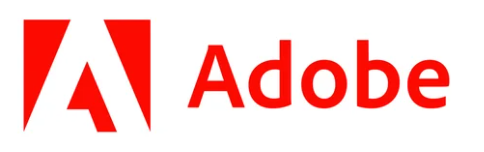 Adobe logo with red stylized 'A' and the word 'Adobe' next to it.