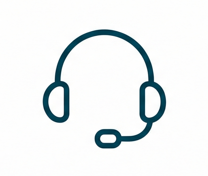 Line drawing of a headset with a microphone.