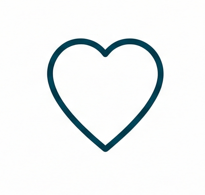 Simple outline of a heart on a white background.