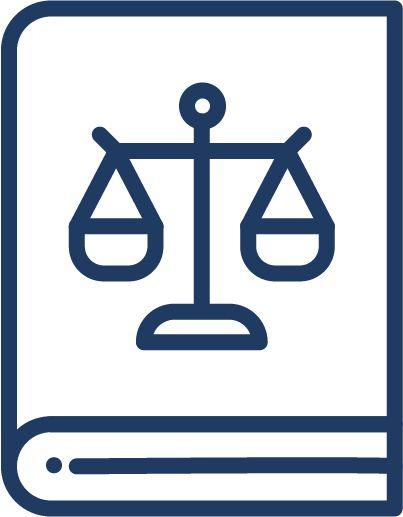 Icon of a balance scale on a book or legal document, representing justice or law.