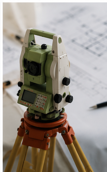 Stazione total station di livello professionale posizionata su un treppiede