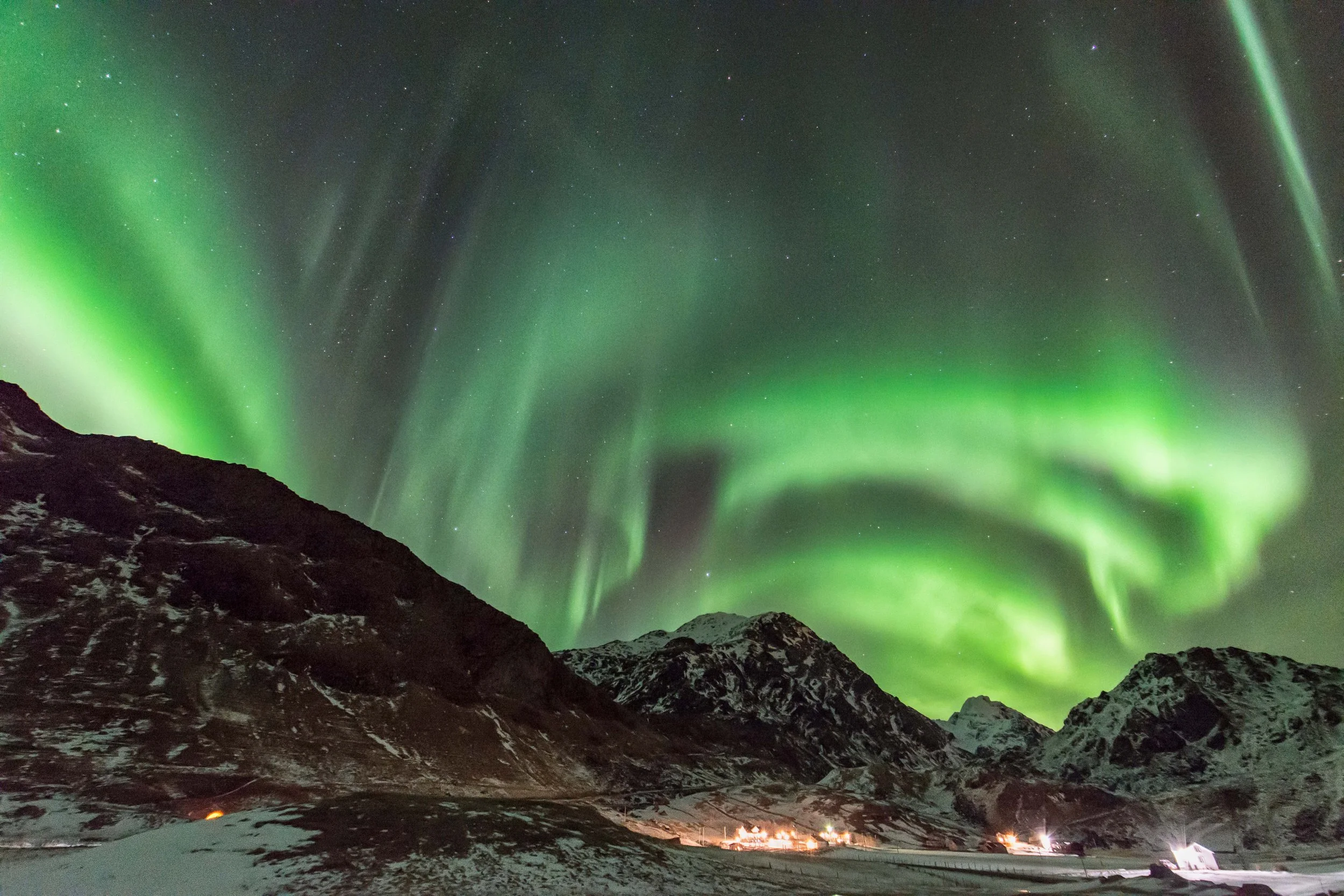Aurora boreale alla spiaggia di Haukland