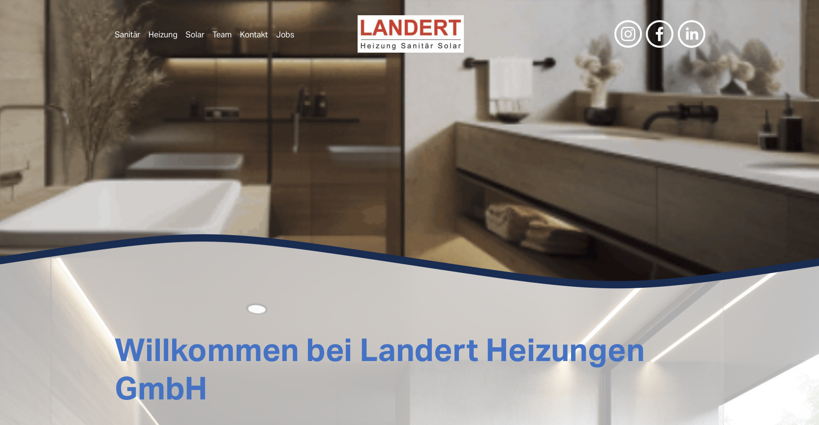 Startseite der Website von Landert Heizungen GmbH mit Ankündigung Willkommen bei Landert Heizungen GmbH