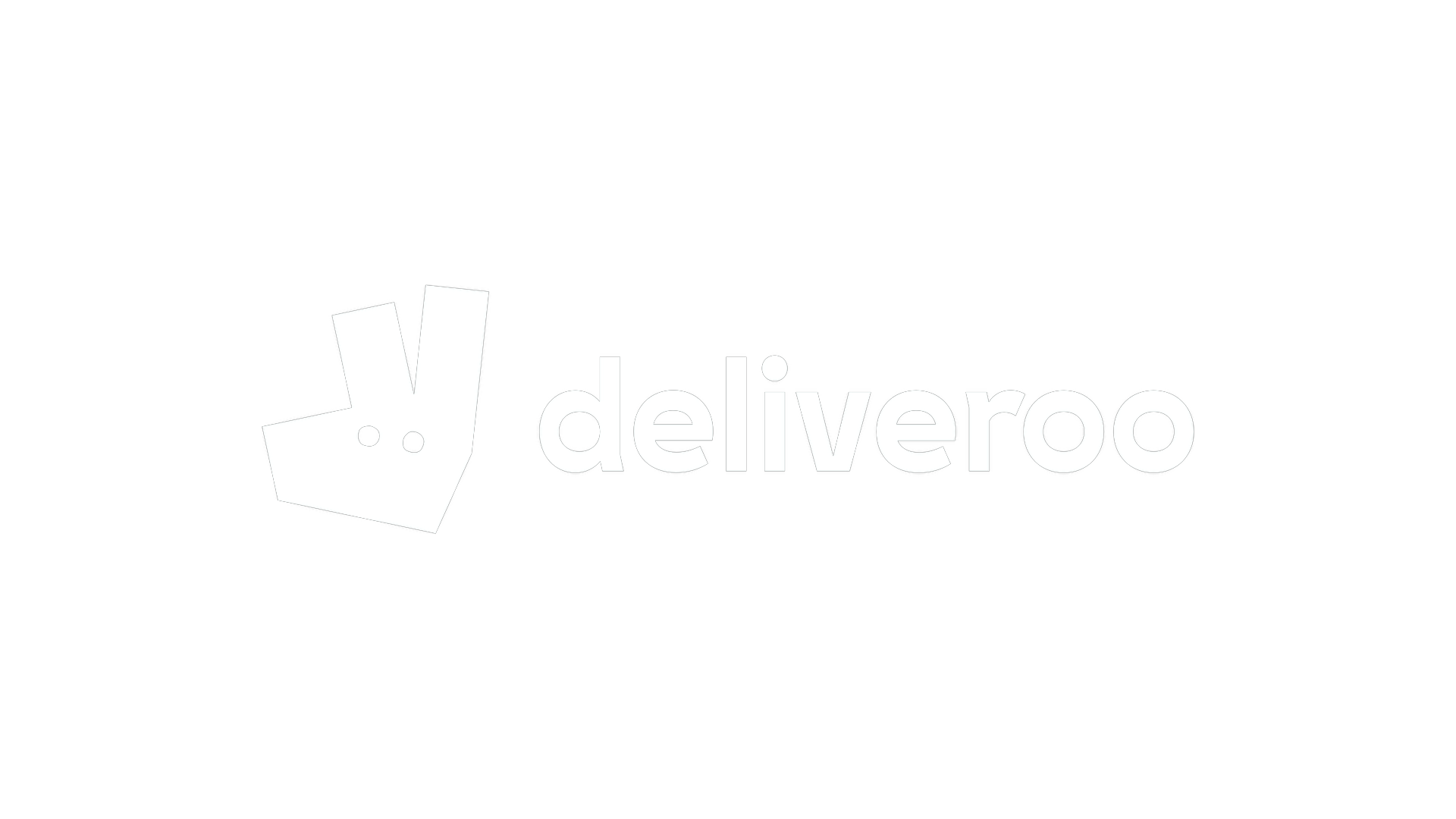 Deliveroo logo featuring a stylized white rabbit with long ears and small eyes, next to the word 'deliveroo' in lowercase white letters on a black background.