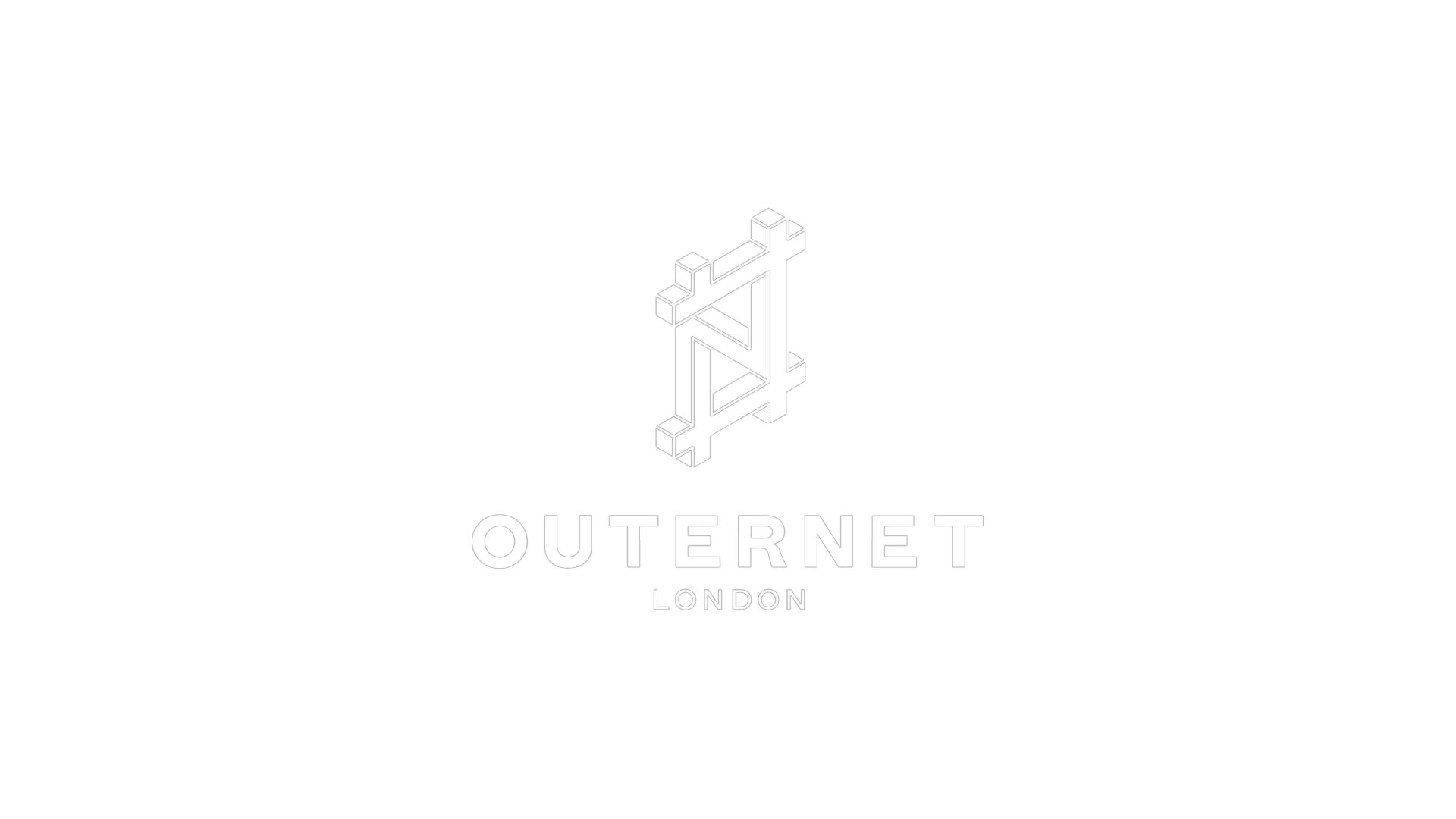 Logo for Outernet London featuring a geometric white design on a black background with the text "OUTERNET LONDON" underneath.