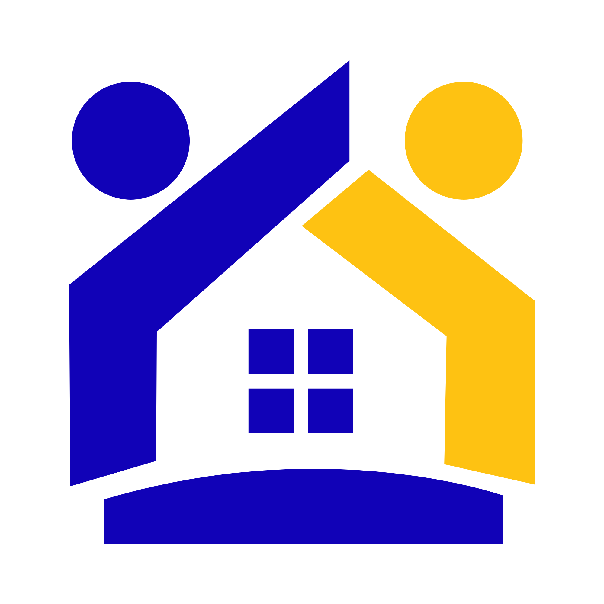 Ilustración de figuras geométricas en colores azul y amarillo formando un diseño abstracto