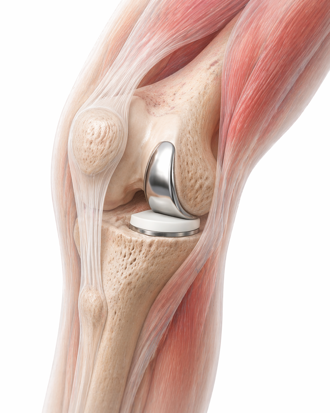 Medical illustration showing a partial knee replacement.