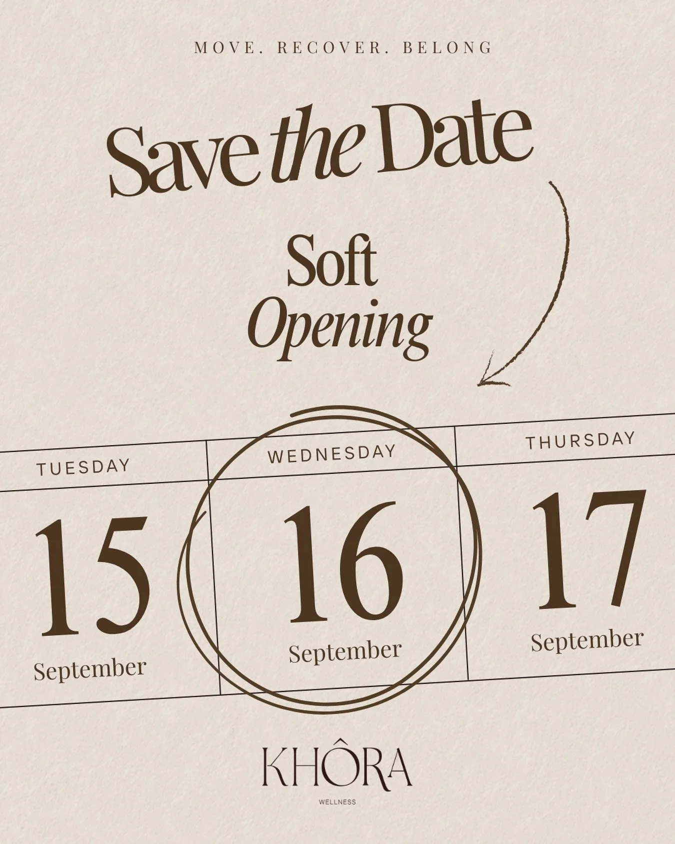 It&rsquo;s official✨

Our doors open 16 September.
A new space. A new ritual. A new community.

#Kh&ocirc;raWellness #MoveRecoverBelong #WellnessCommunity #CapeTown #SoftOpening