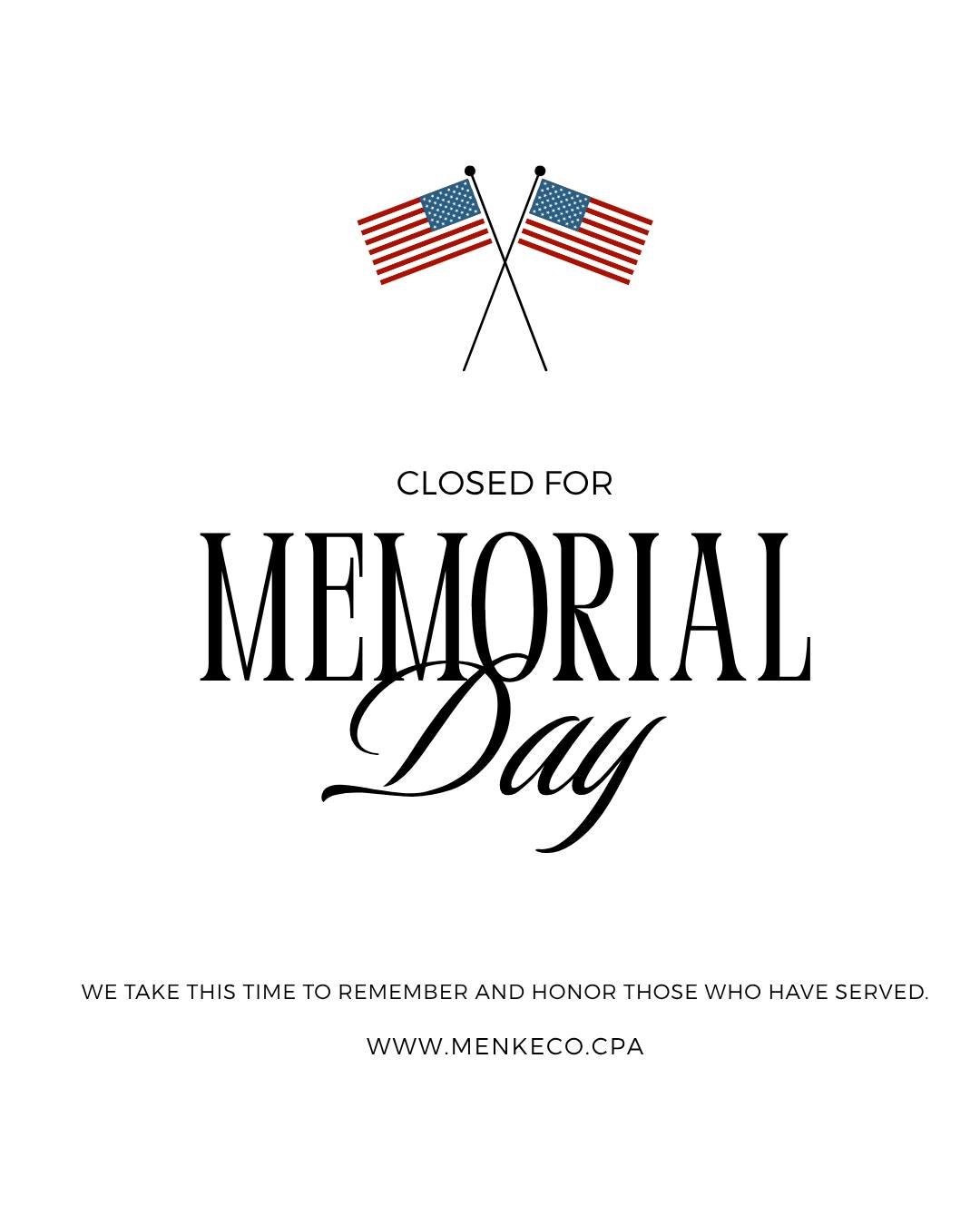 In observance of Memorial Day, our office will be closed today, Monday, May 25.

We take this time to remember and honor those who have served.

We will resume normal business hours tomorrow.