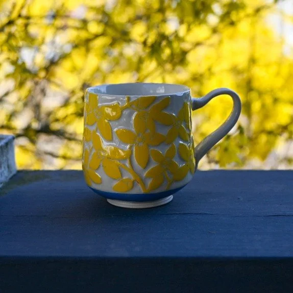 Forsythia isn't necessarily my favorite, but I love that it's usually one of the first signs of spring. I love it when the sun hits it just right so that it looks like it's glowing. It's just about done flowering here in Maine. #forsythia #sgraffito 