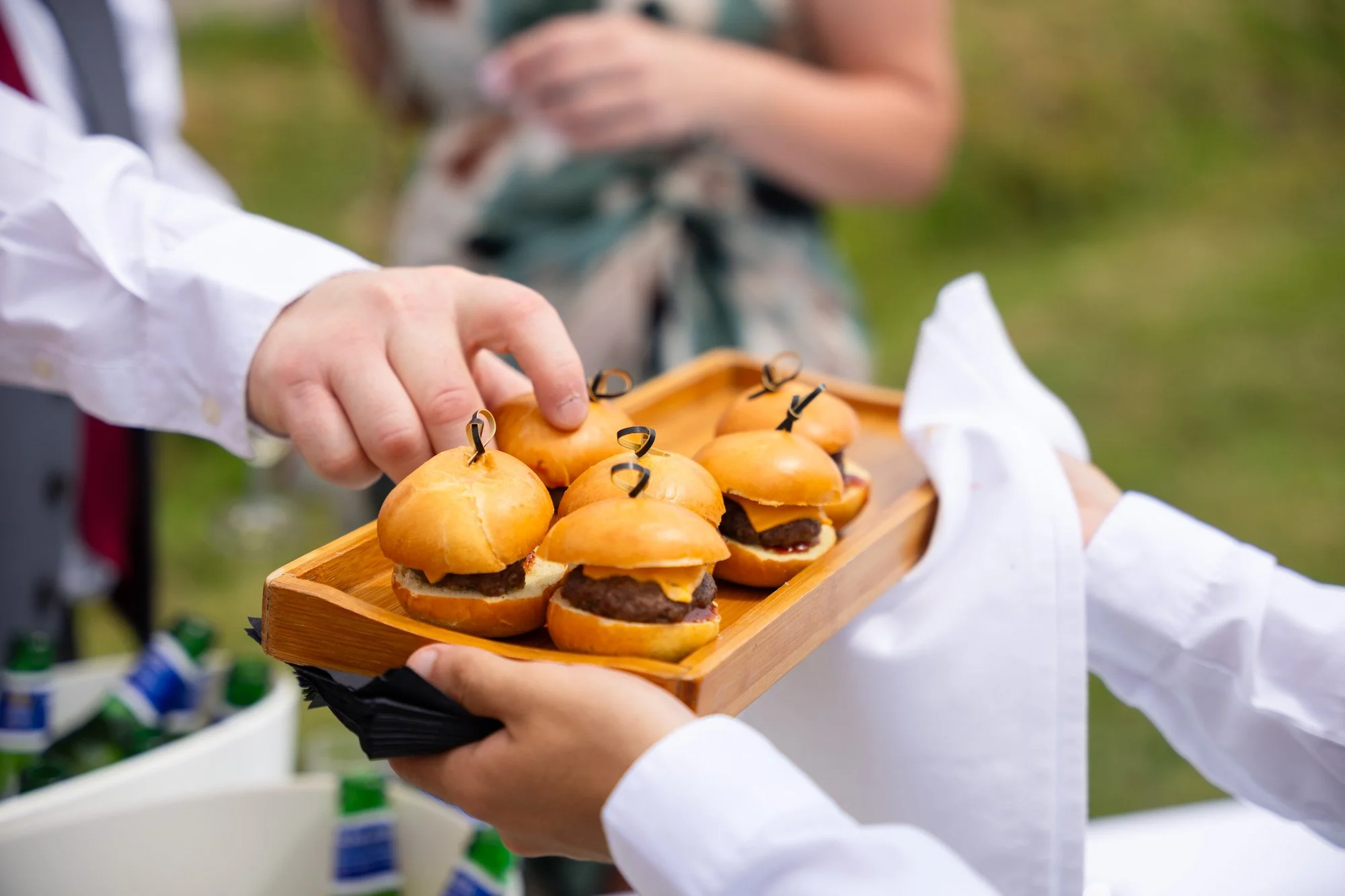 Mini burger canapes at wedding - spiros wedding caterers