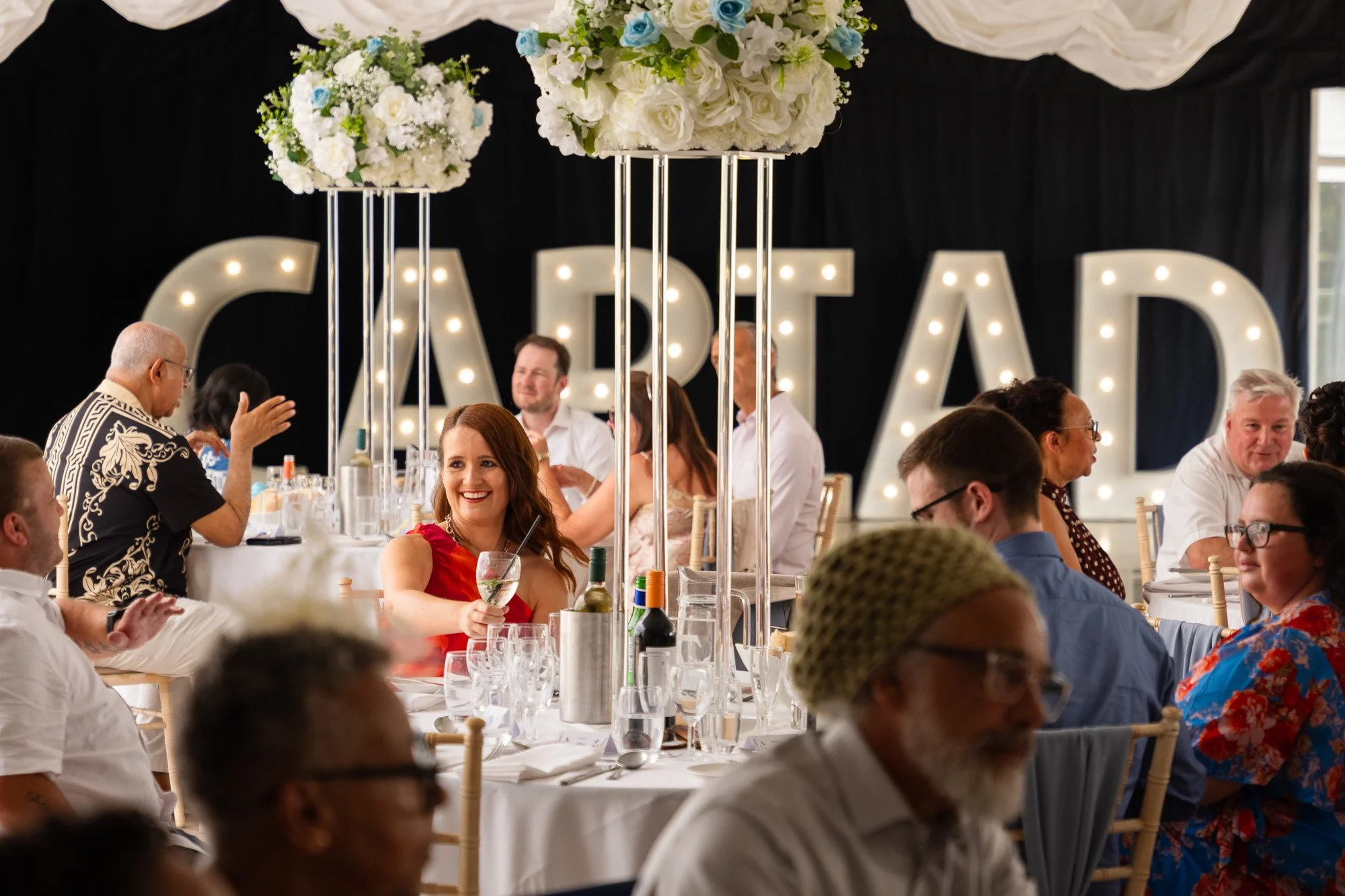 Inside the marquee at dyffryn springs, a lakeside wedding venue near wenvoe