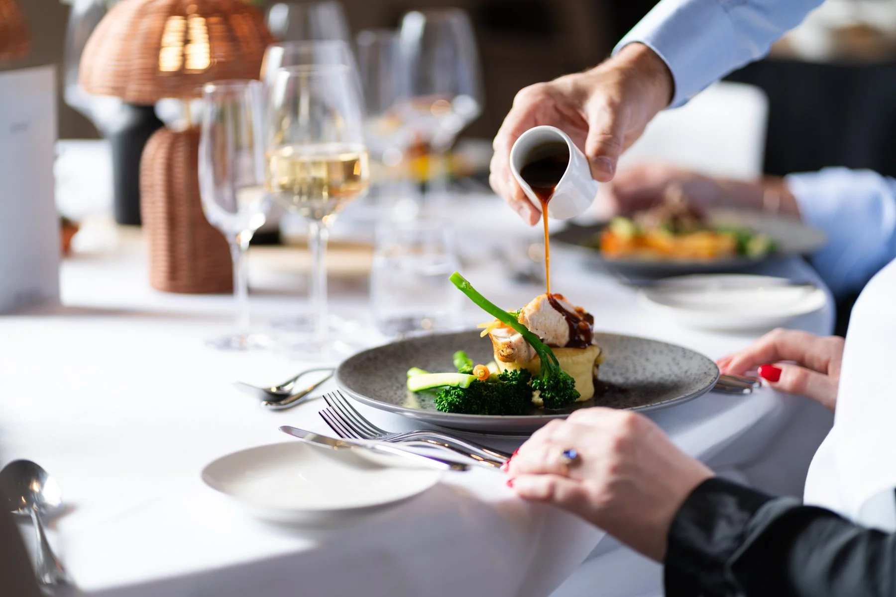 traditional chicken dinner in fine dining style