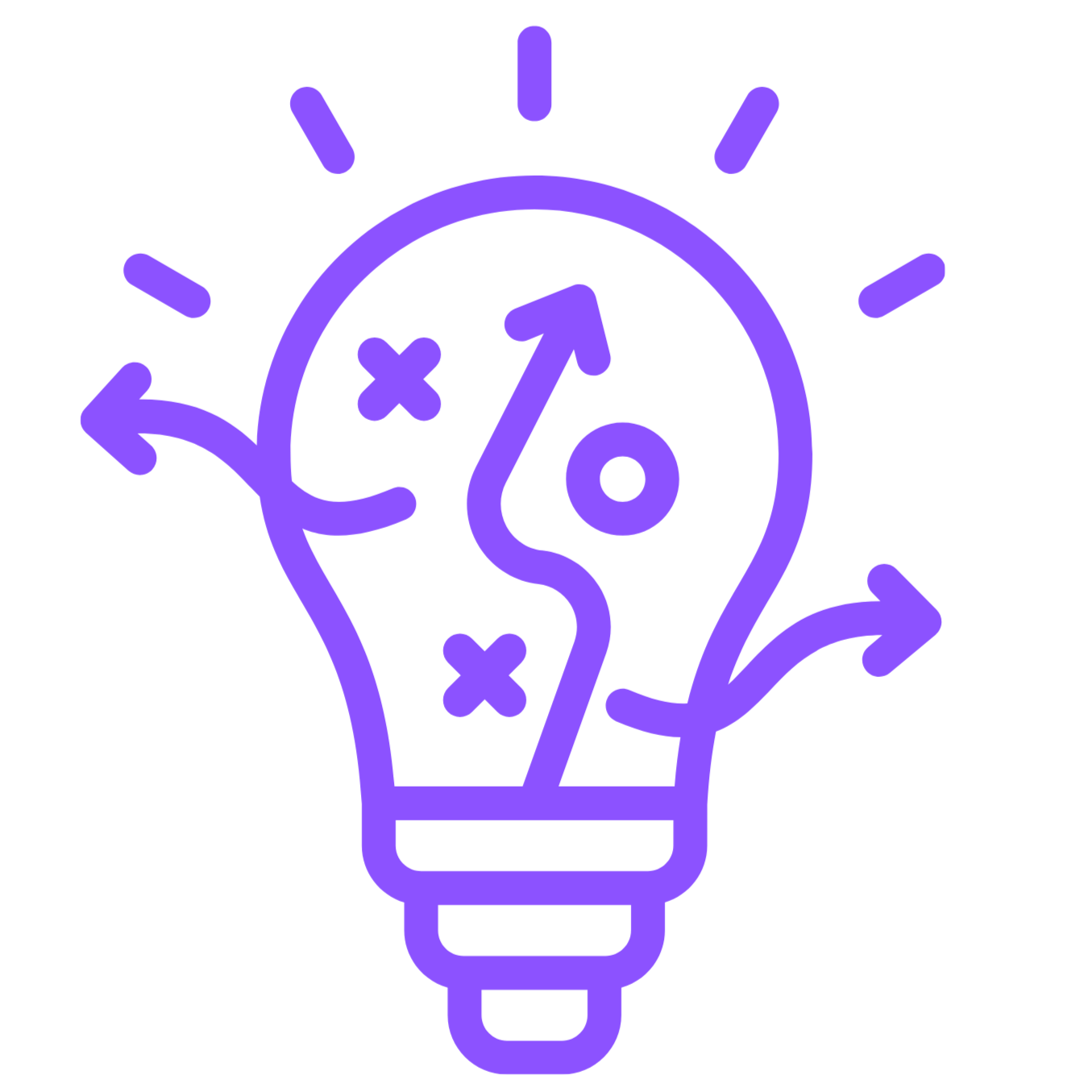 Outline of a lightbulb with arrows and X marks inside, representing ideas or creativity.
