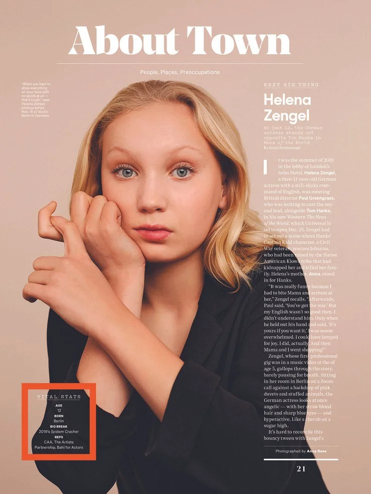 Helena Zengel featured in The Hollywood Reporter’s “Next Big Thing,” photographed by Anna Rose, with hair and makeup by Jenna Smith.
