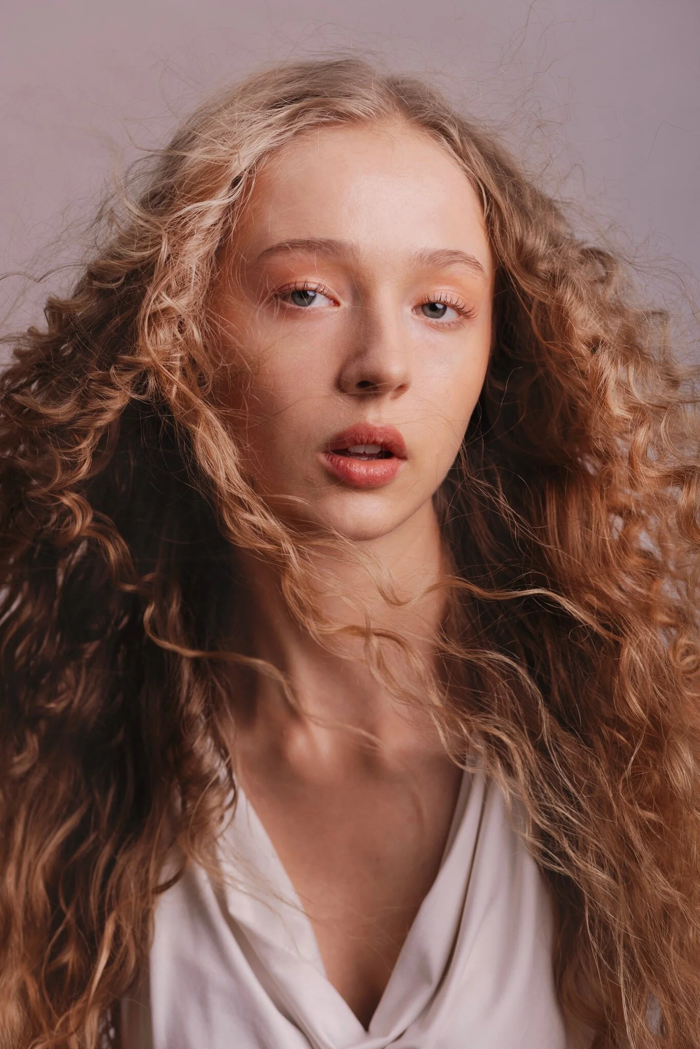 Beauty editorial featuring model Angelina Amelie, photographed by Camila Berrio, with hair and makeup by Jenna Smith.