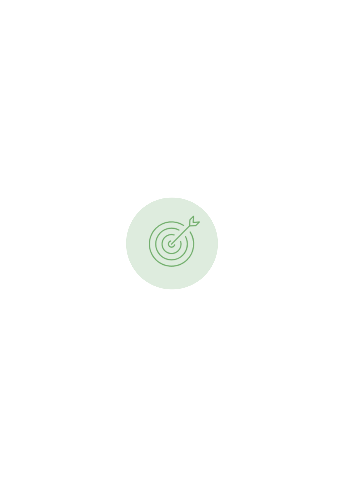 A green graphic design circle with a large target in the center