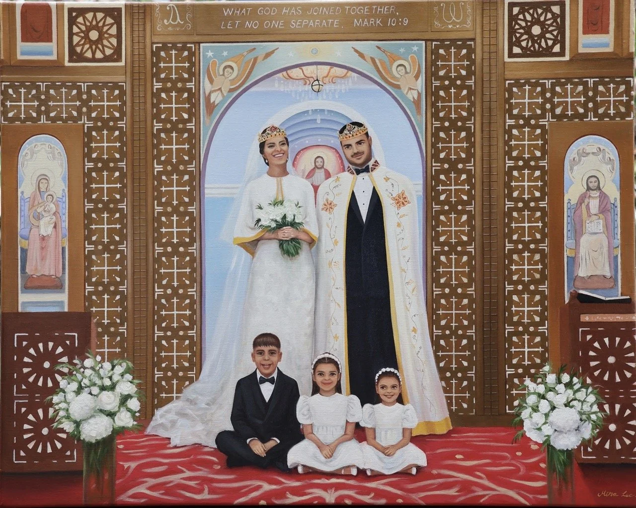 live wedding painting with floating frame display
• live wedding painting in Sydney reception scene
• bride and groom live painted oil artwork
• fine art wedding painting by Mina Lee
• wedding painter working live at Sydney venue