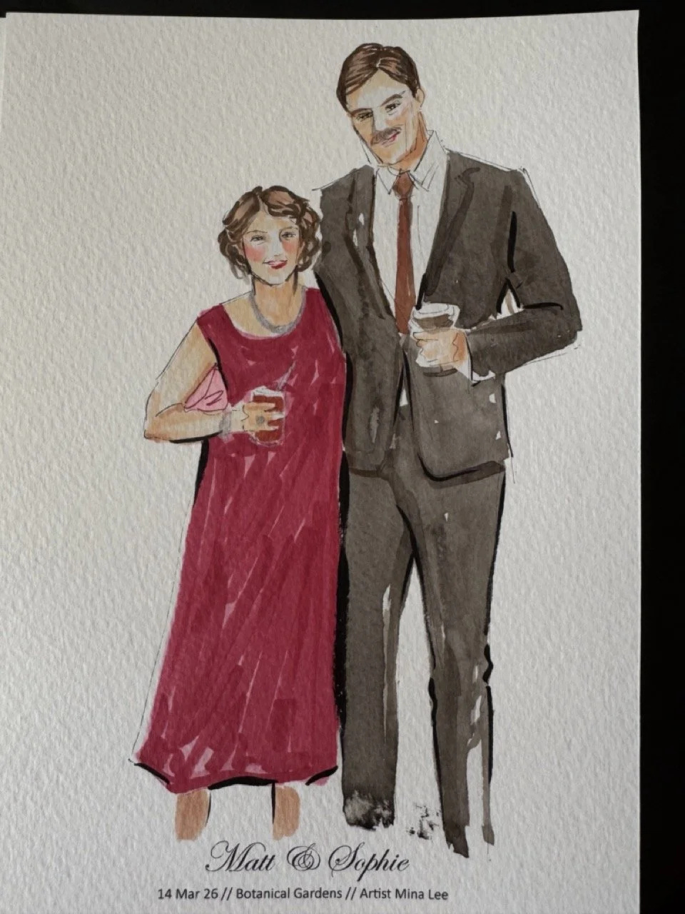  Quick and stylish live guest portraits, capturing the unique outfits and joy of your wedding attendees on paper.