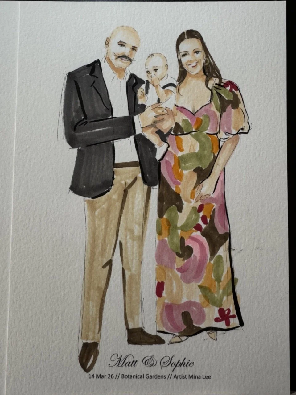  Quick and stylish live guest portraits, capturing the unique outfits and joy of your wedding attendees on paper.