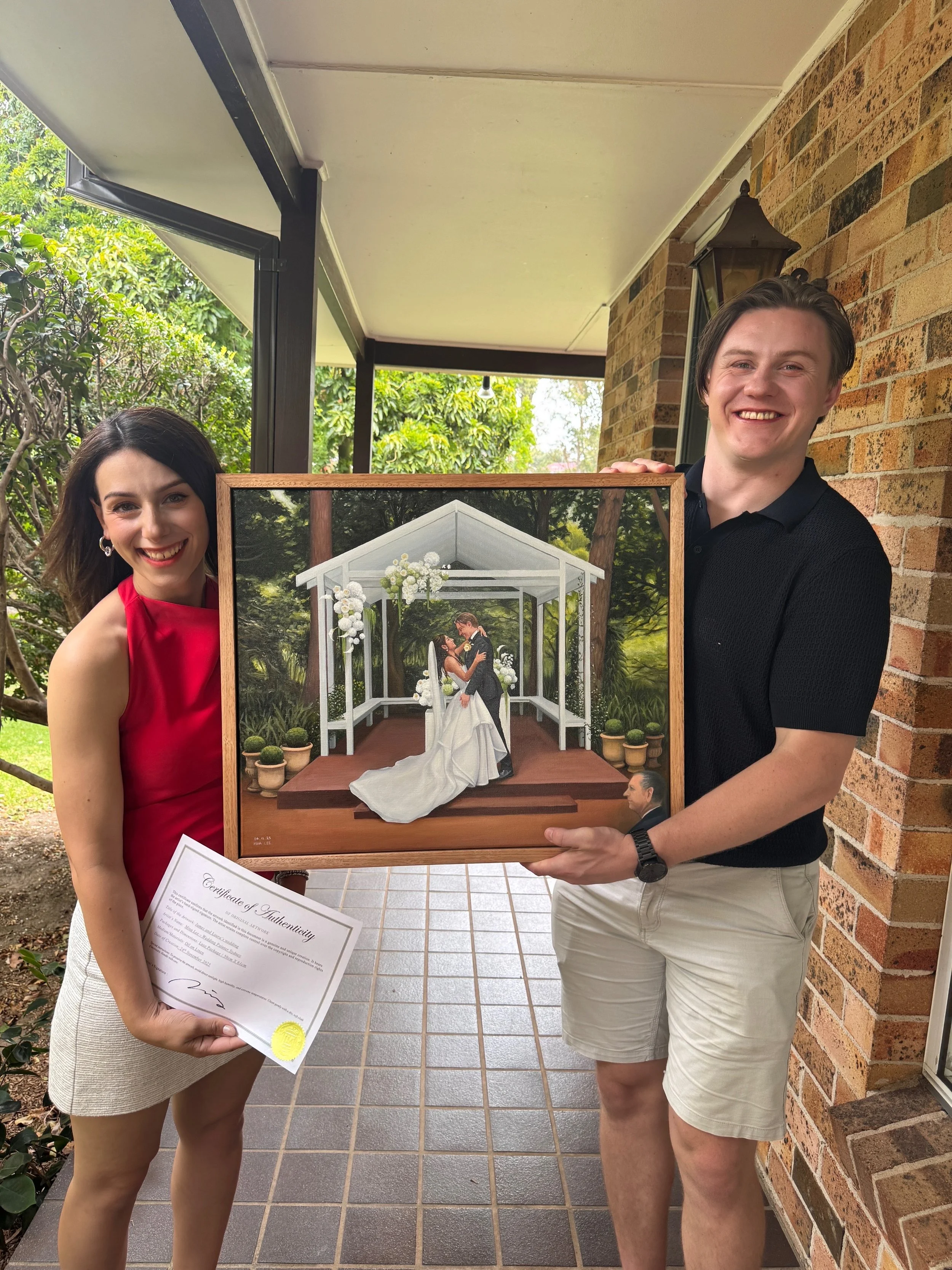 A stunning live wedding oil painting masterpiece by 3-time award winner Mina in Sydney.