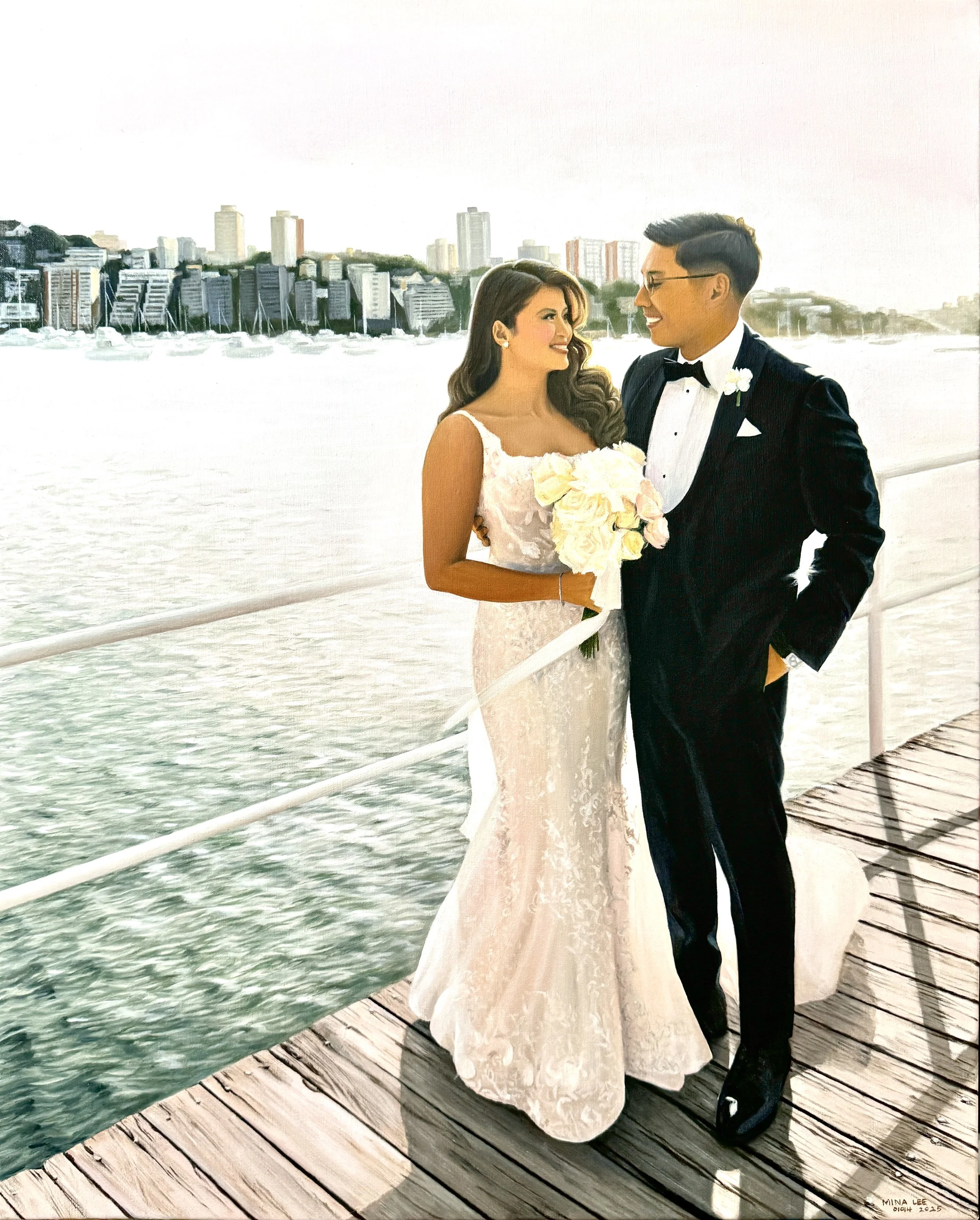 A stunning live wedding oil painting masterpiece by 3-time award winner Mina in Sydney.
