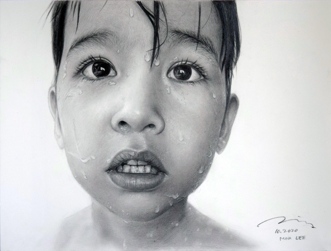 pencil drawing of baby by mina lee