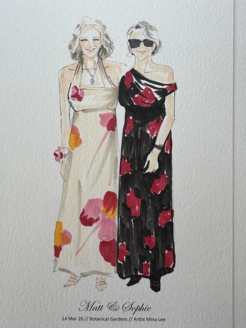  Quick and stylish live guest portraits, capturing the unique outfits and joy of your wedding attendees on paper.