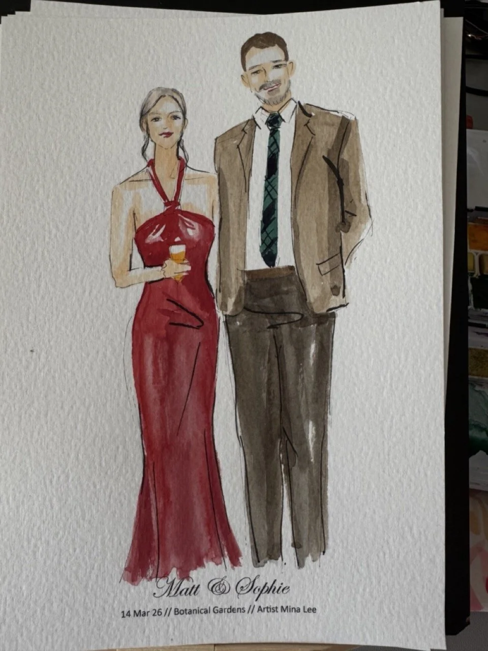  Quick and stylish live guest portraits, capturing the unique outfits and joy of your wedding attendees on paper.