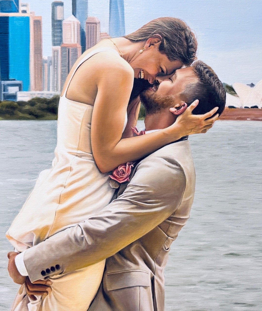 live wedding painting with floating frame display
• live wedding painting in Sydney reception scene
• bride and groom live painted oil artwork
• fine art wedding painting by Mina Lee
• wedding painter working live at Sydney venue