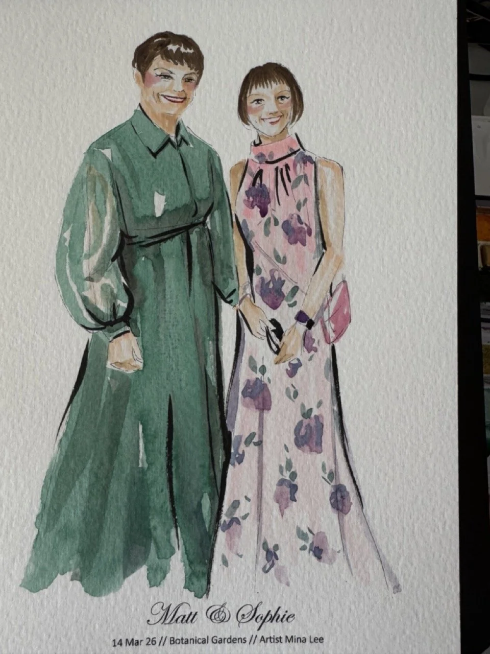  Quick and stylish live guest portraits, capturing the unique outfits and joy of your wedding attendees on paper.