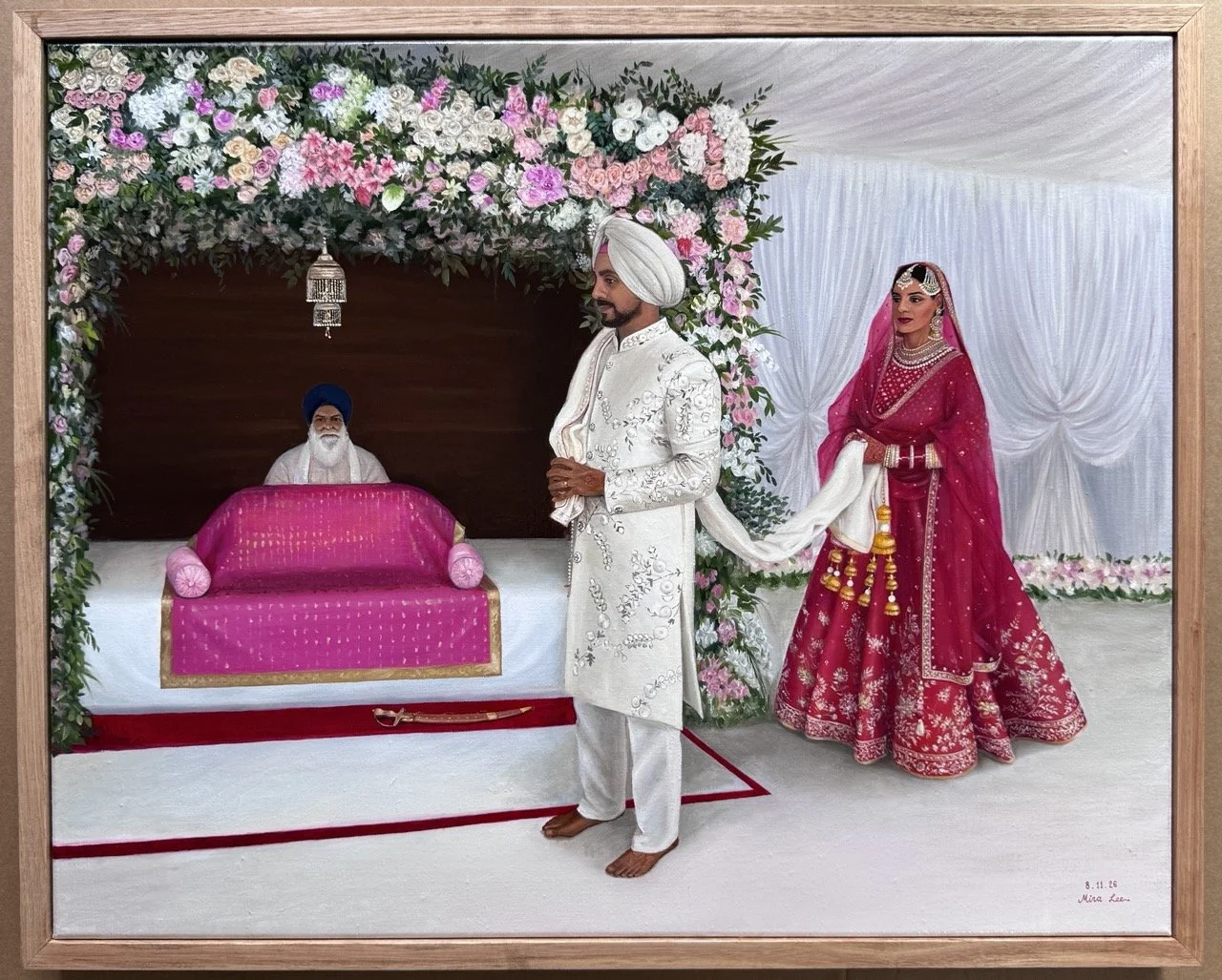 Intensive brushwork in a live wedding oil painting by Sydney's award-winning artist Mina.