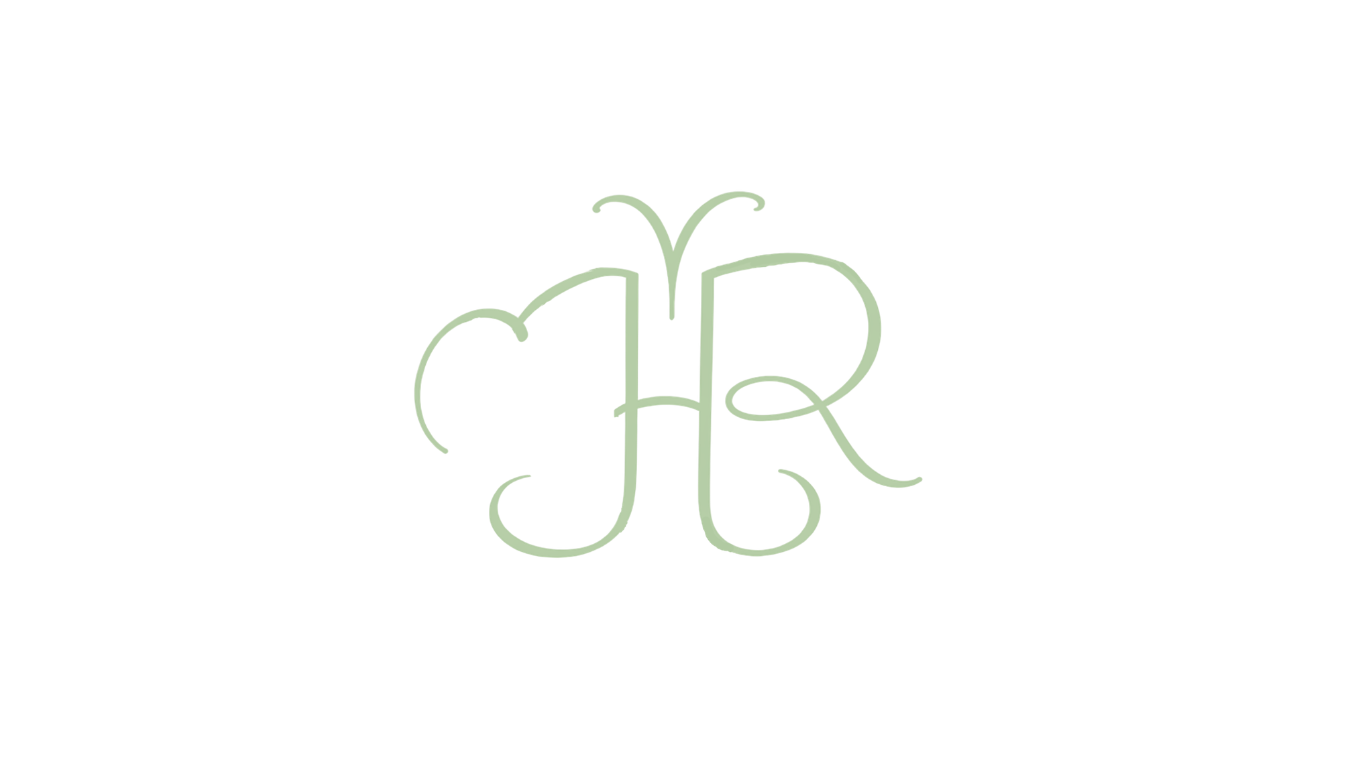A light green monogram with the letters J, H, and R intertwined in a cursive, elegant style.