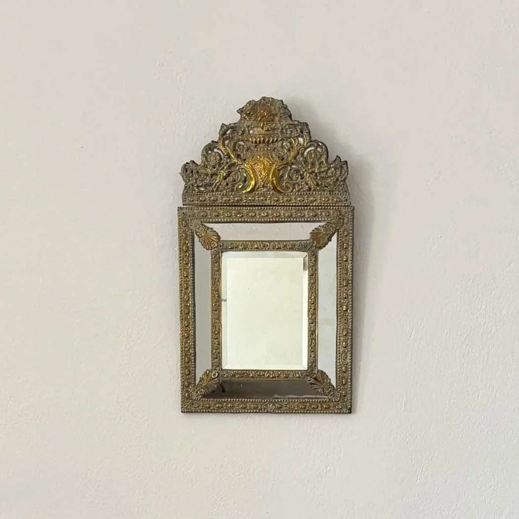 Mirror with parclose, brass and wood, France mid 19th century