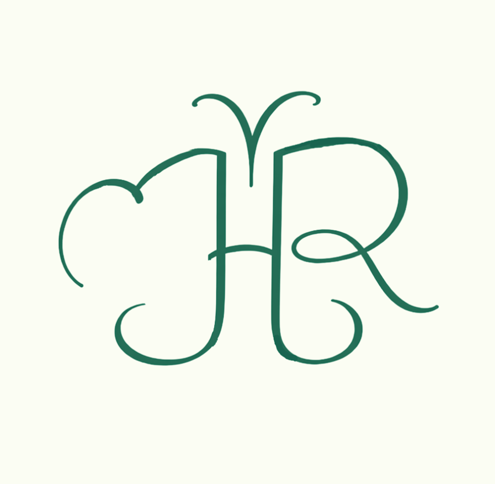 A stylized green monogram with the letters J, H, and R intertwined in an elegant script.