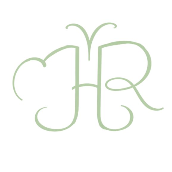 Light green monogram with elegant, cursive initials J and R intertwined.