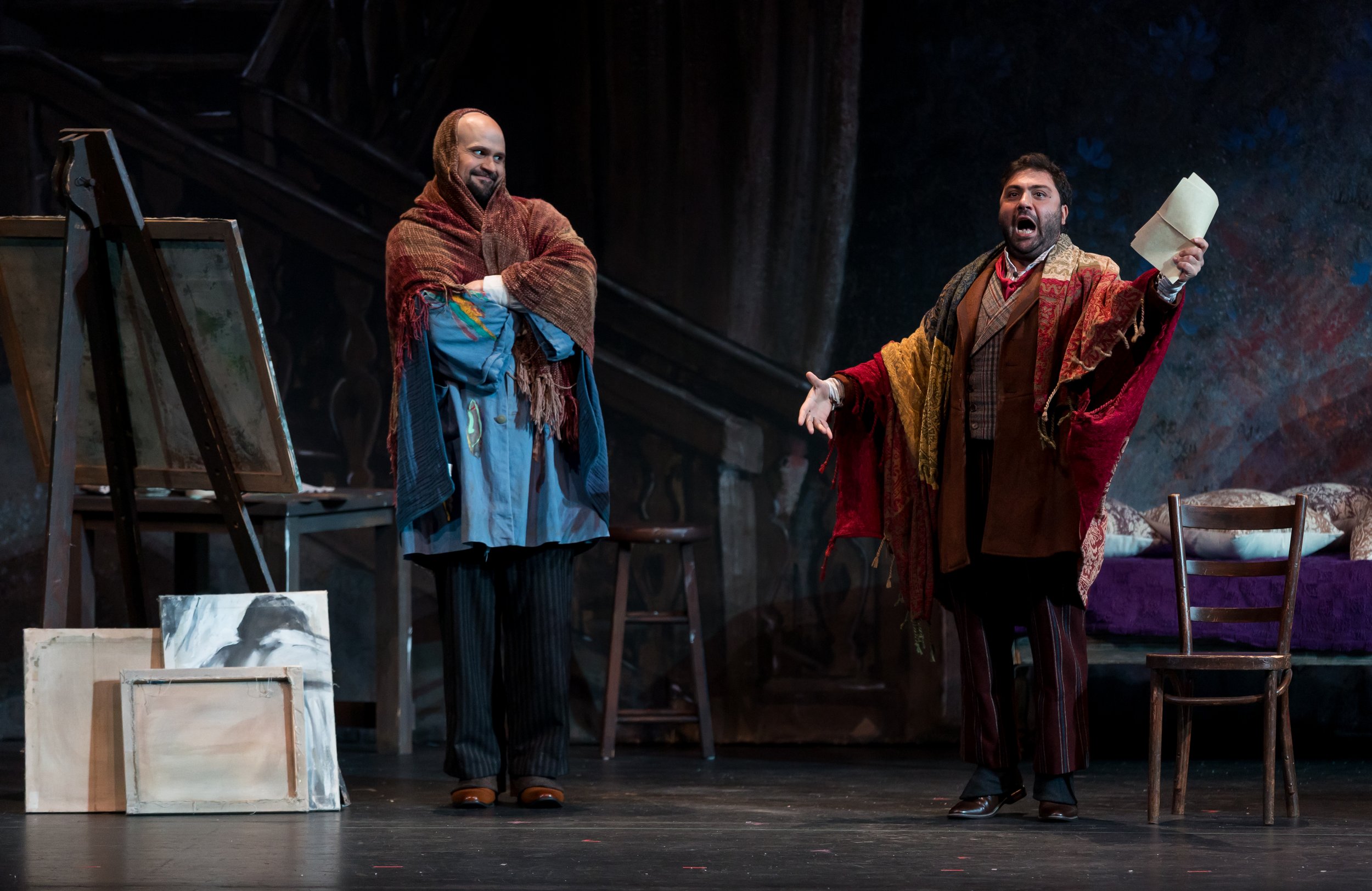 Liparit Avetisyan as Rodolfo and Edward Parks as Marcello in Palm Beach Opera's production of Puccini's La bohème at the Kravis Center in West Palm Beach.