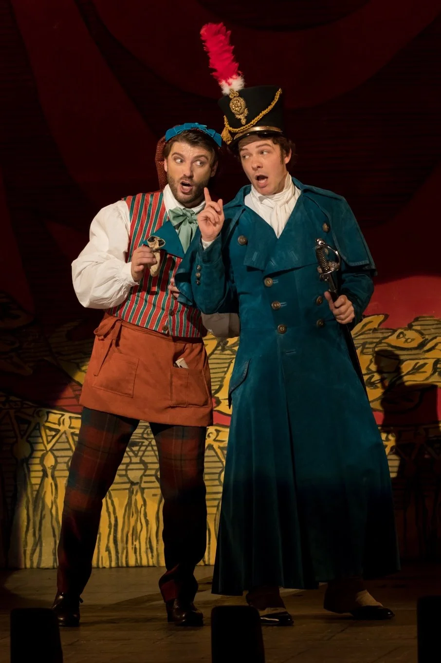 Taylor Stayton (Almaviva) and Andrey Zhilikhovsky (Figaro) in The Barber of Seville, Washington National Opera, 2018. Photo: Scott Suchman.