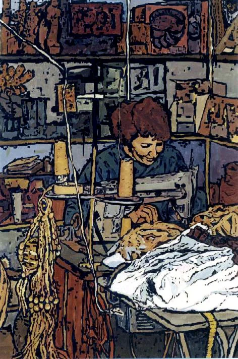 MRS TAKOUHI, 120x80cm Acrylic on Canvas Series of WORKERS OF ARMENIAN DISTRICT IN LEBANON, Exhibited at IAEA Art Club, United Nations Building , Vienna Austria 2004