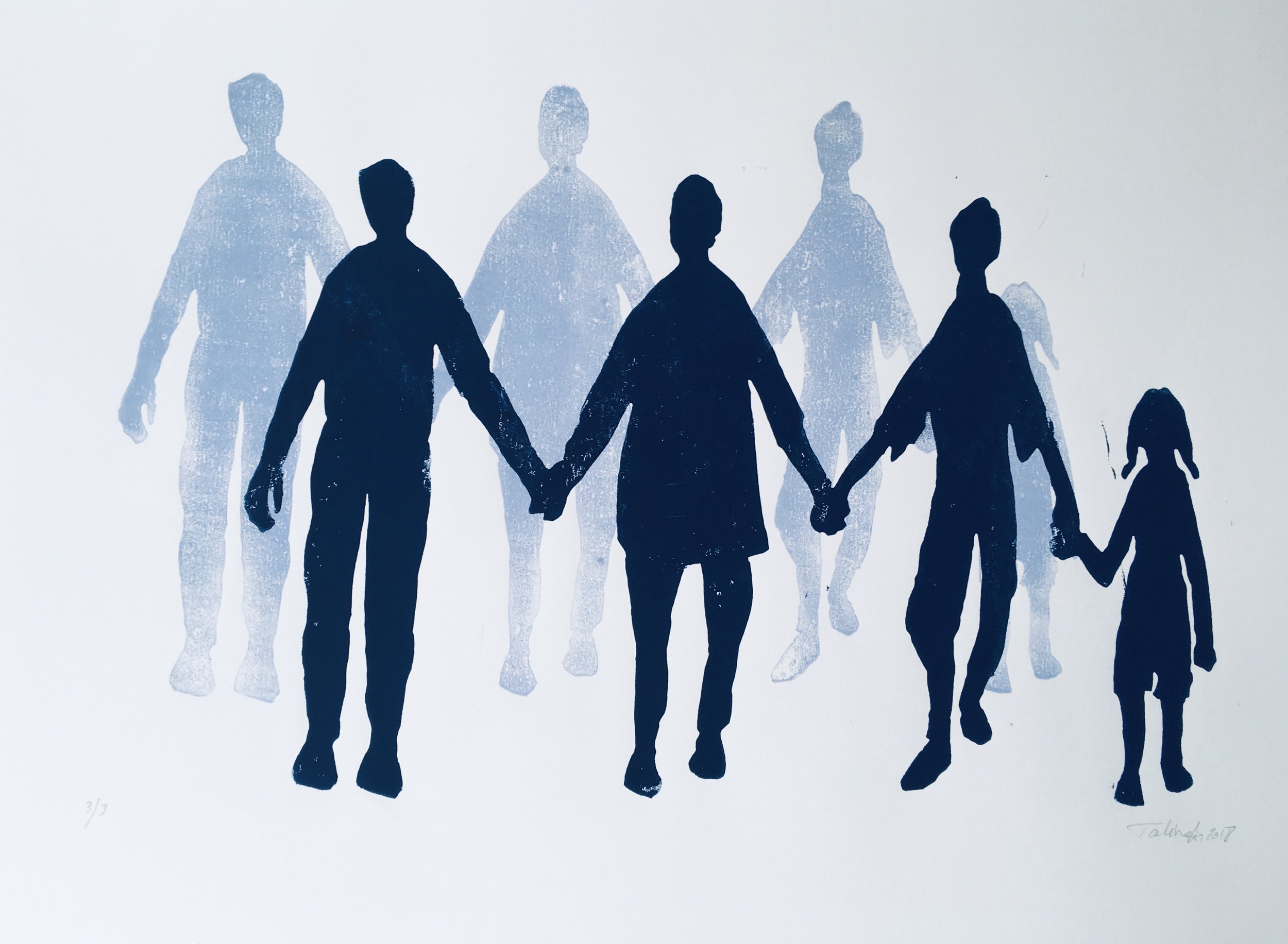 Taline Kechichian: Family, Linocut, 42x29cm 2018 