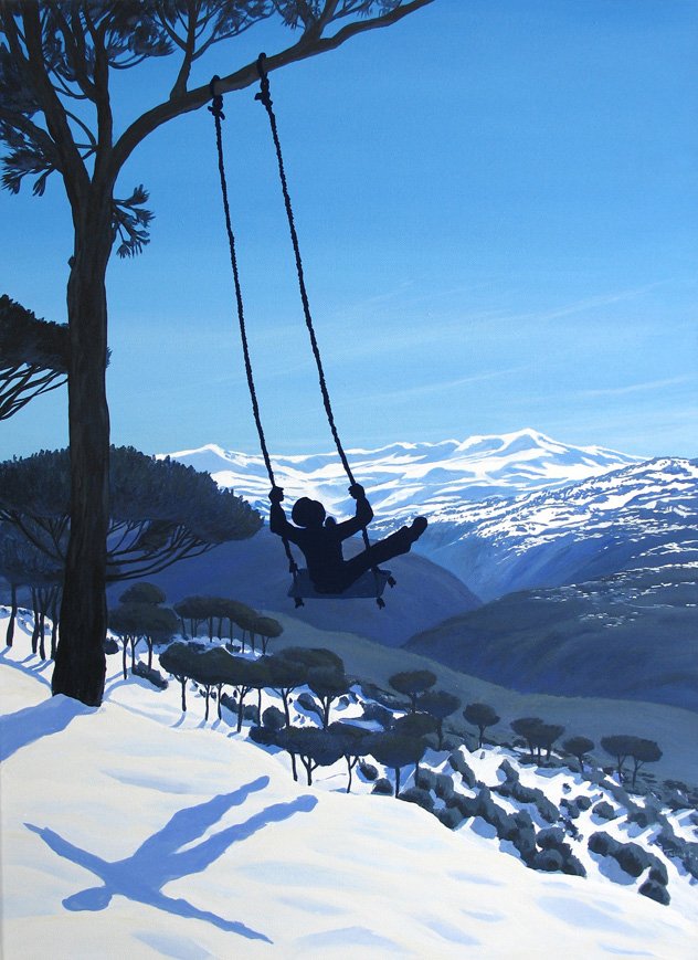 Taline Kechichian "I Believe I can fly" 70x50cm, Acrylic on Canvas, from Exhibition "Whiter Than Snow" at Aida Cherfan Fine Art , Beirut Lebanon 2009