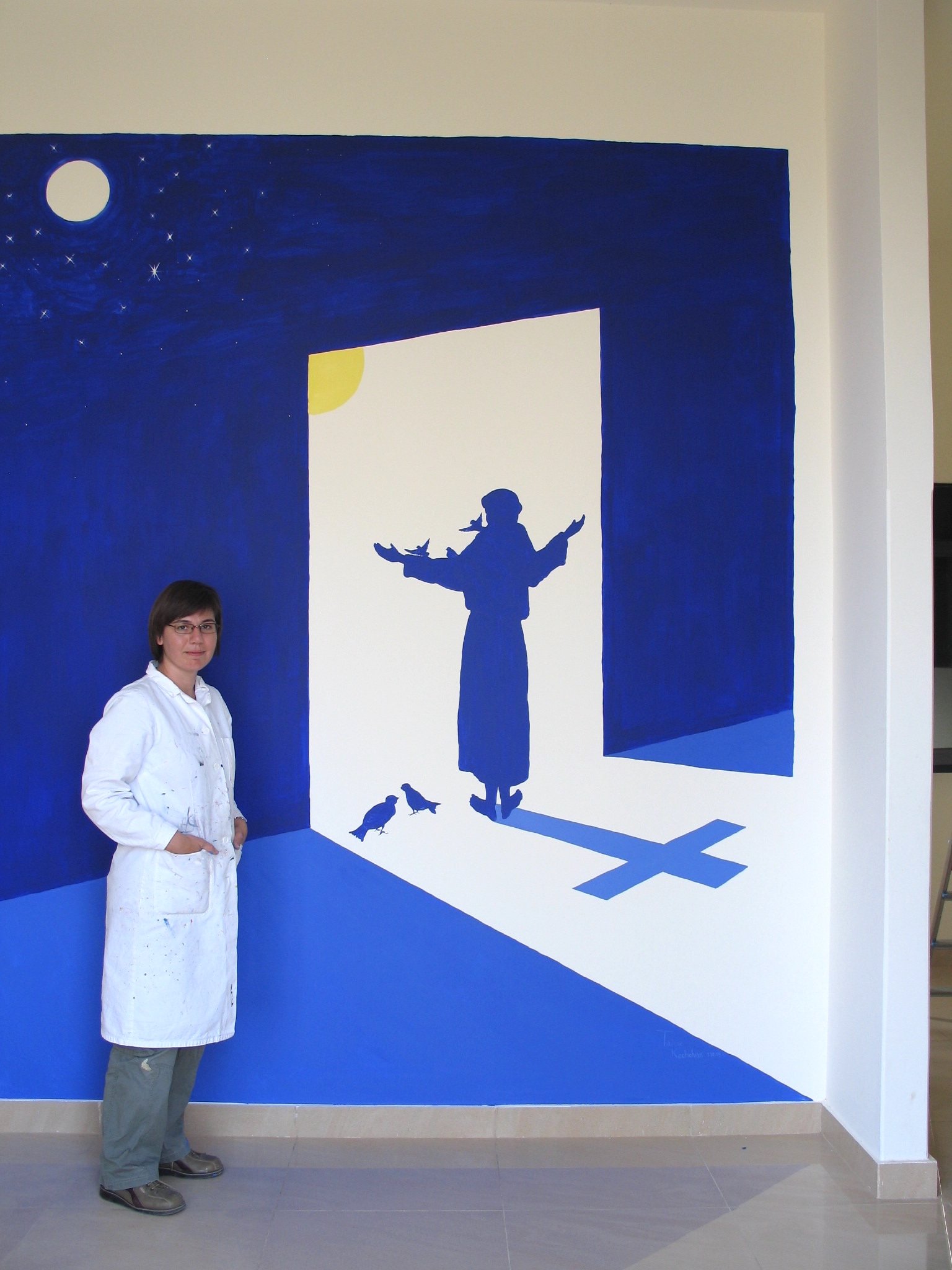 Taline Kechichian: Contribution to the Franciscan Church Zahle, Mural depicting Saint Francis. 2009, 3M x2,50M, Zahle Lebanon 