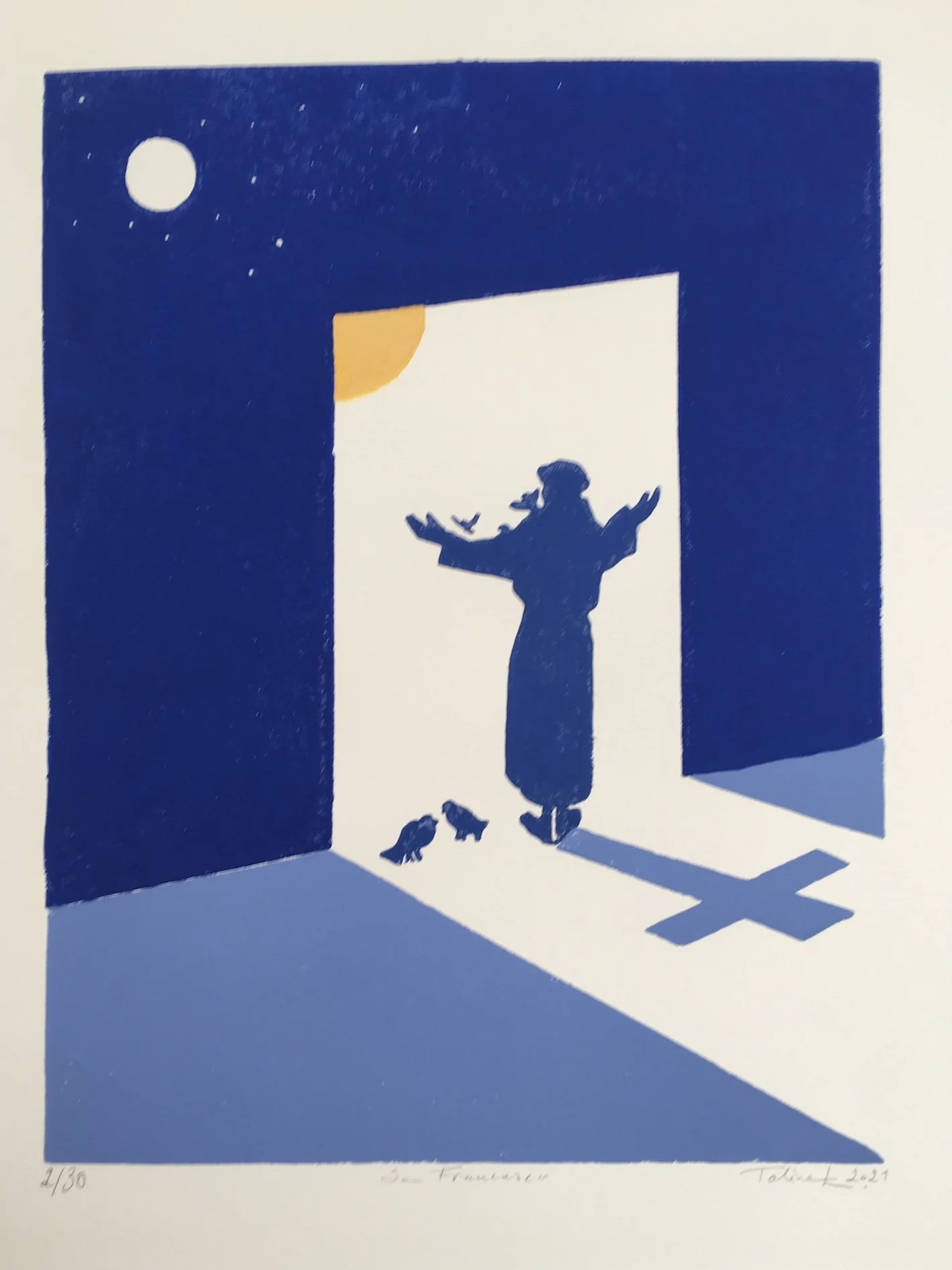 Taline Kechichian: San Francesco, 38x28cm, Linocut, Edition of 30, 2021 