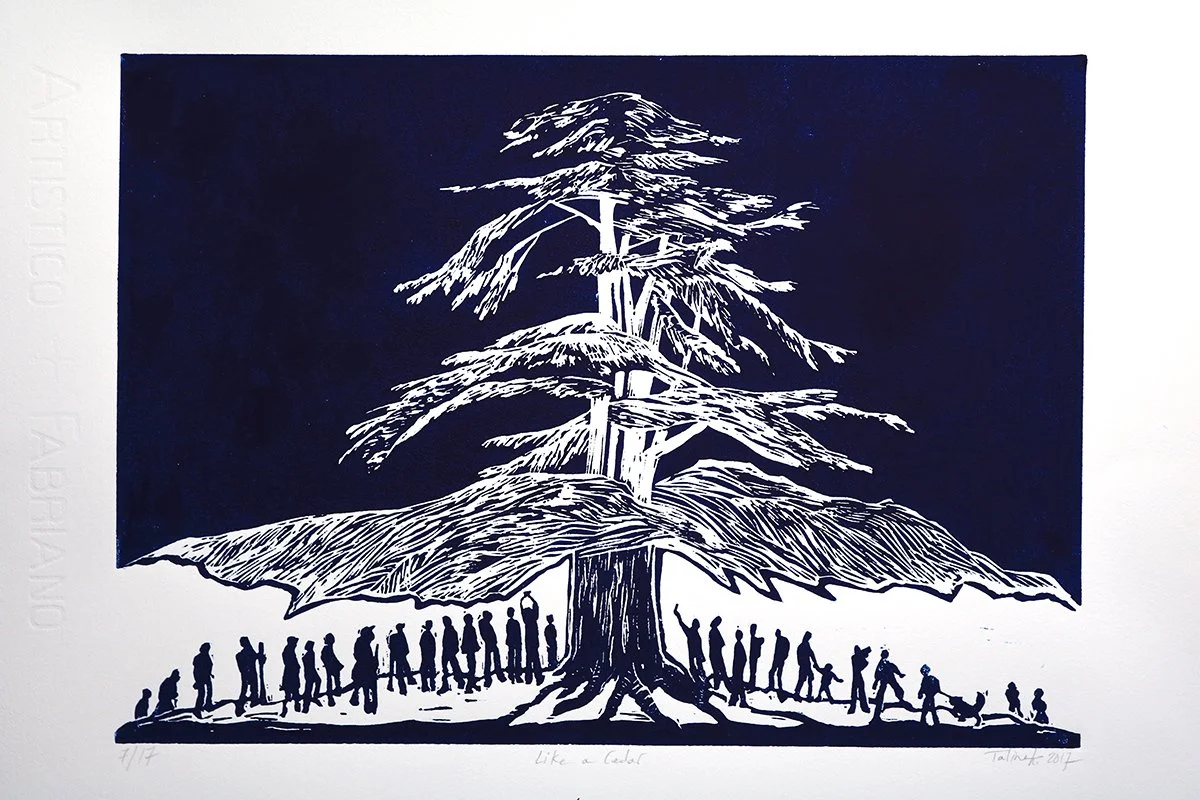 Taline Kechichian: Like a Cedar, 42x29cm, Linocut Edition of 17, 2017