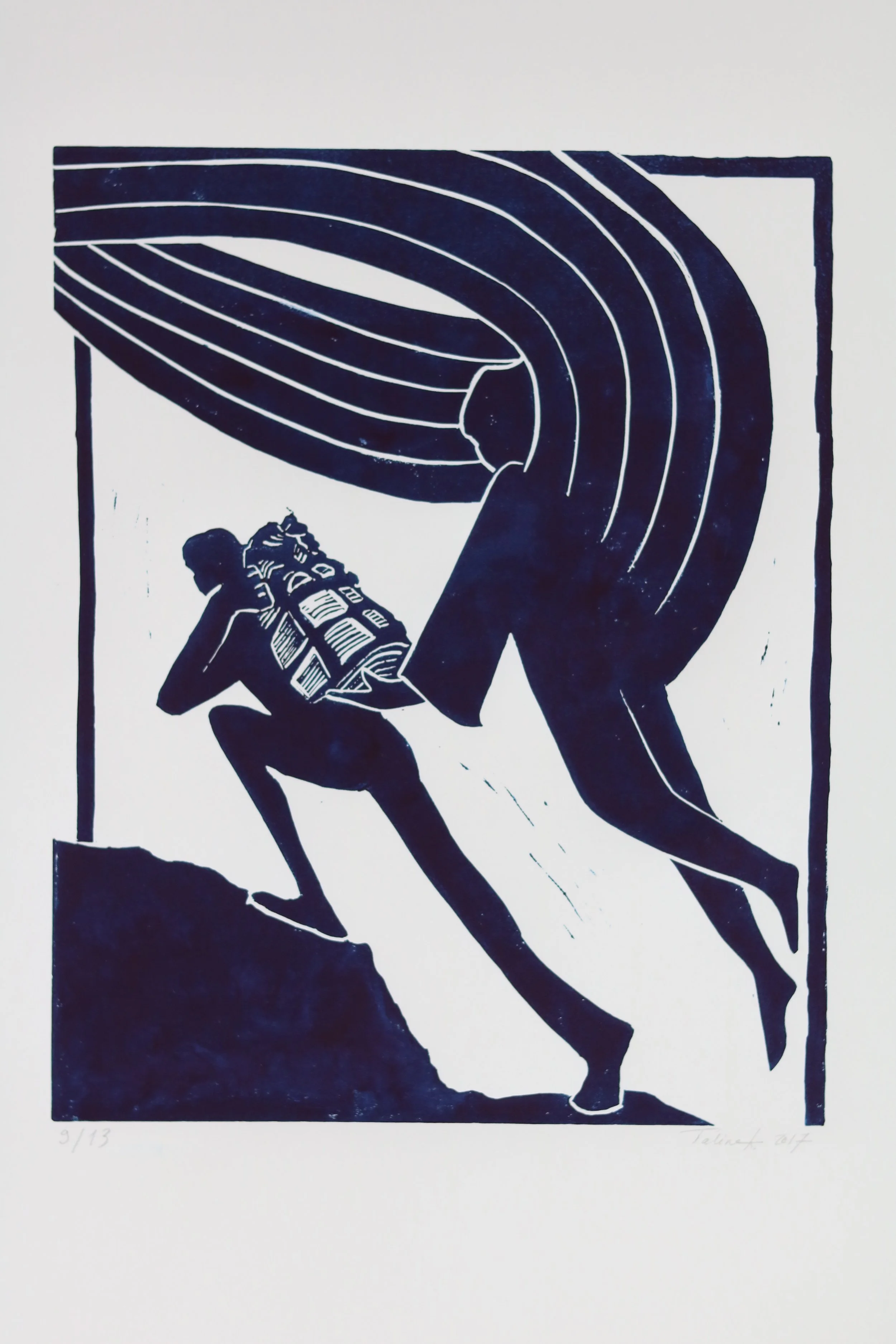 Never Alone, LInocut , 42x30cm, Limited Edition of 13 2017