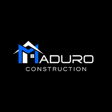 Construction company logo with a stylized blue and black mountain graphic and the text 'MADURO CONSTRUCTION'