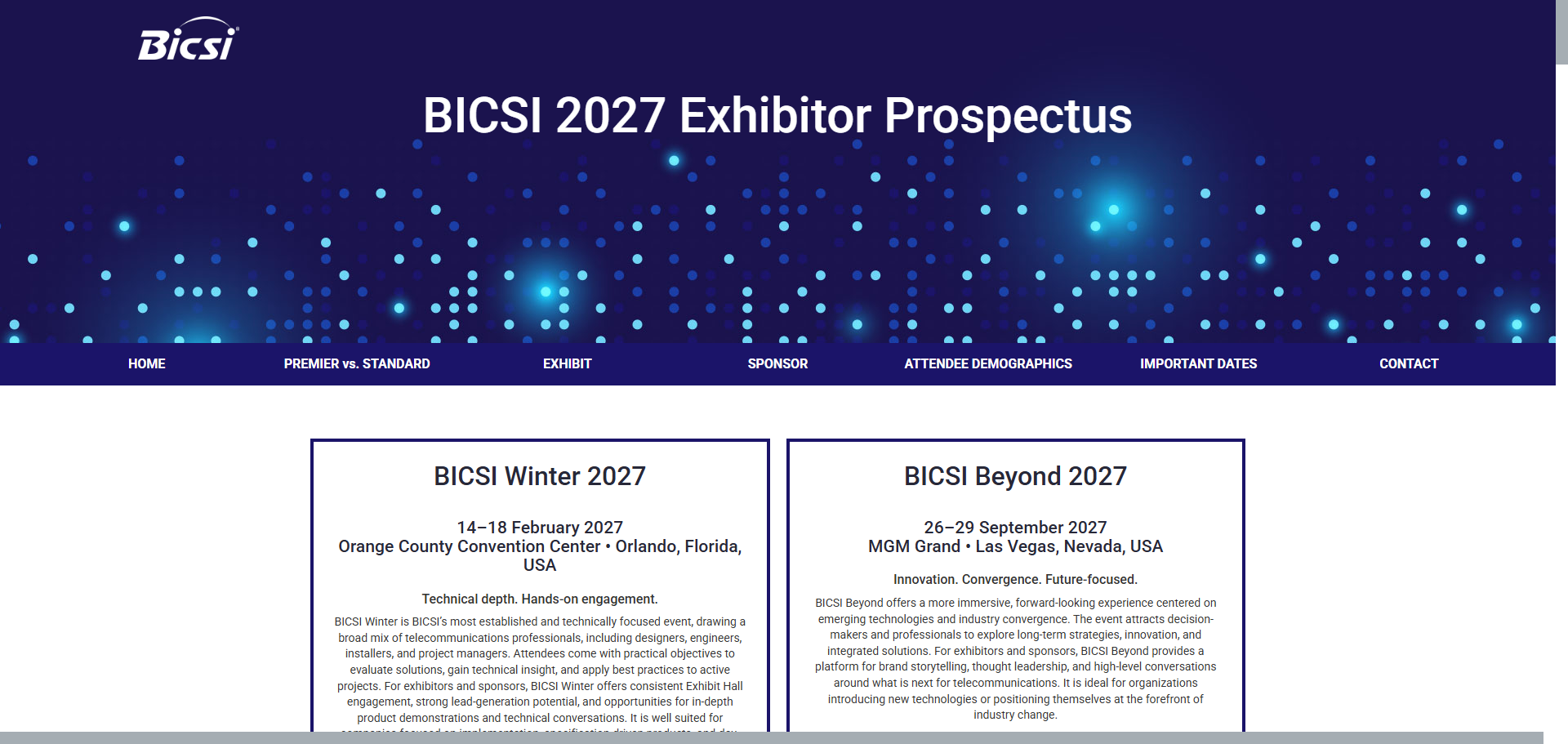 Screenshot of the top of the Exbhitor Prospectus for BICSI