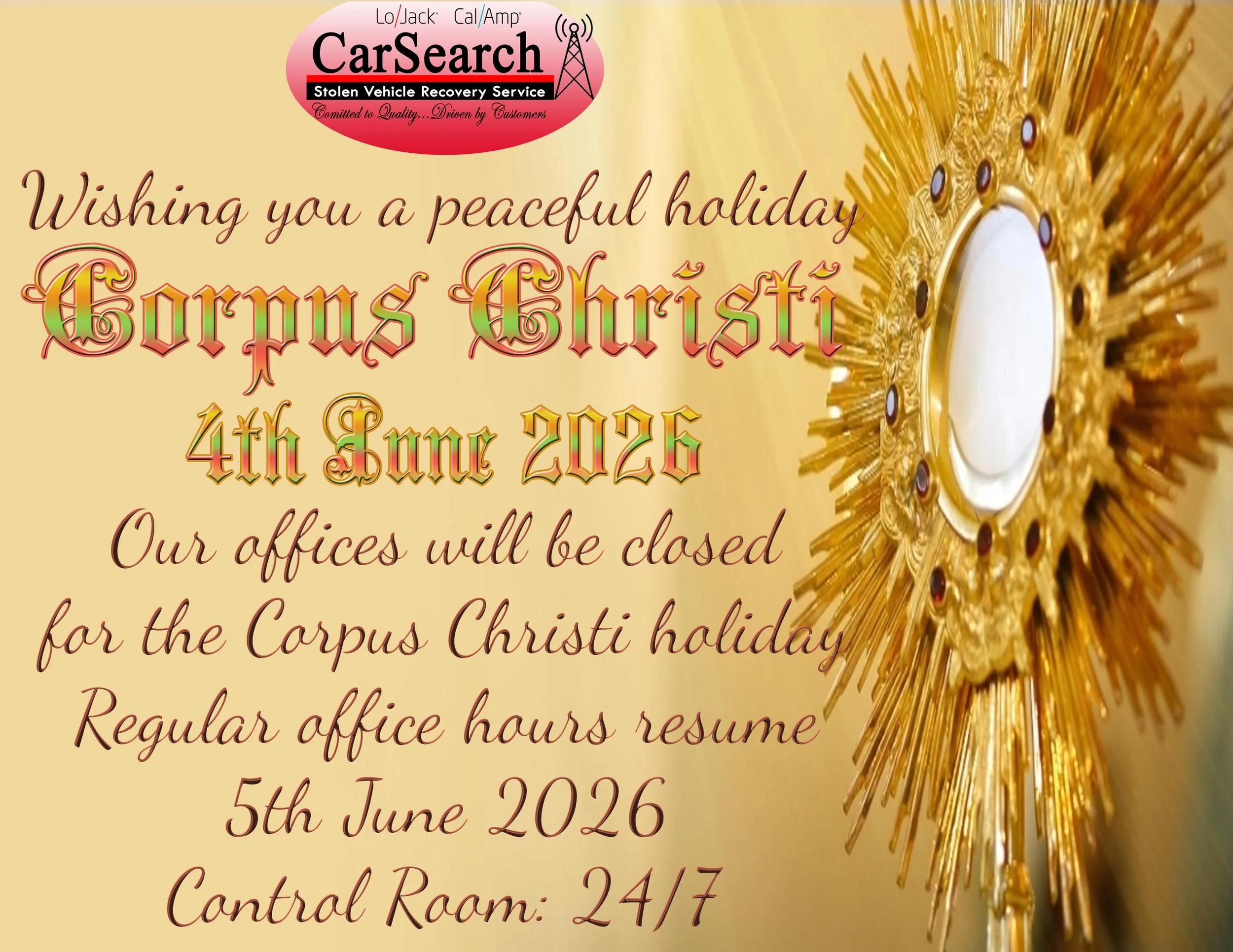 Wishing you and your family a peaceful Corpus Christi holiday!