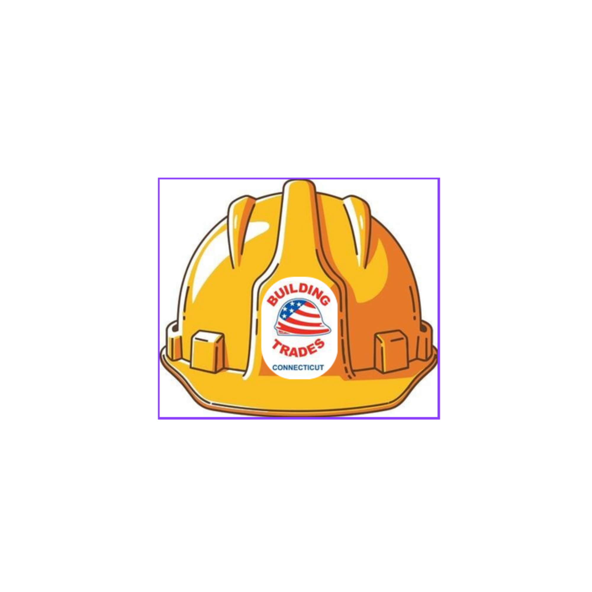 Illustration of yellow construction helmet with a logo that reads 'Building Trades Connecticut'.